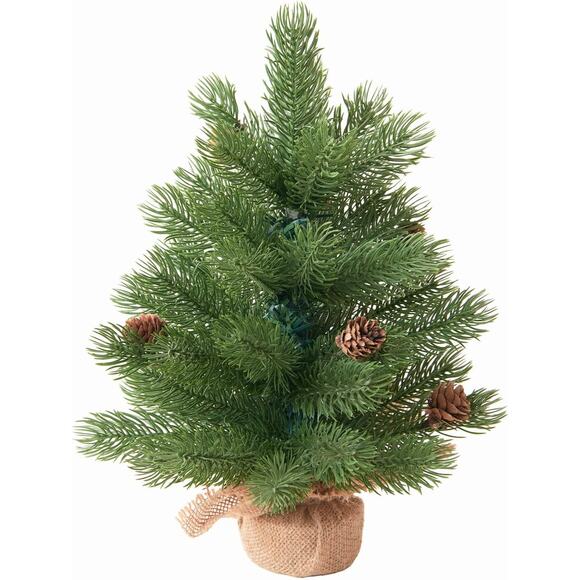 Mini Christmas Trees Frazer Fir 11.6 Inch Artificial Green Burlap Bases - Picture 1 of 6